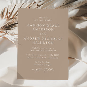 Modern Elegant Script Taupe Wedding Invitation