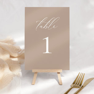 Modern Elegant Script Taupe Wedding Table Number