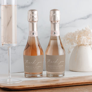 Modern Elegant Script Taupe Wedding Thank You Sparkling Wine Label