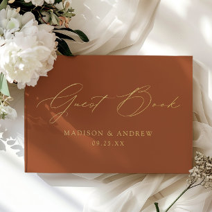 Modern Elegant Script Terracotta Wedding Guest Book