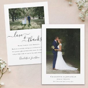 Modern Elegant Script Thanks 2 Photo Wedding Thank You Card