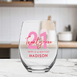 Modern Elegant Script Twenty One 21st Birthday<br><div class="desc">Modern Pink Red Elegant Script 21st Birthday Wine Glass</div>