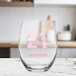 Modern Elegant Script Twenty One 21st Birthday Stemless Wine Glass<br><div class="desc">Modern Pink Elegant Script 21st Birthday Wine Glass</div>