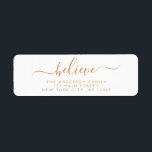 Modern Elegant Script Typography Believe<br><div class="desc">Believe - Modern and Elegant White and Gold Script Hand Written Lettering Typography Merry Christmas Card Invitation Return Address Label which is great for a Christmas Holiday Card or Happy Holidays Invitation. The text of this hand lettered modern script typography label can be updated and customized with your name and...</div>