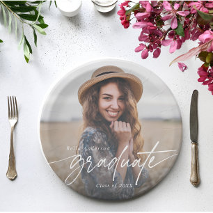 Modern Elegant Script Typography Graduate Photo Paper Plate