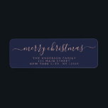 Modern Elegant Script Typography Merry Christmas<br><div class="desc">Modern and Elegant Navy Blue and Rose Gold - Blush Pink Script Hand Written Lettering Typography Merry Christmas Card Invitation Return Address Label which is great for a Christmas Holiday Card or Invitation. The text of this hand lettered modern script typography label can be updated and customized with your name...</div>