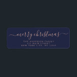 Modern Elegant Script Typography Merry Christmas<br><div class="desc">Modern and Elegant Navy Blue and Rose Gold - Blush Pink Script Hand Written Lettering Typography Merry Christmas Card Invitation Return Address Label which is great for a Christmas Holiday Card or Invitation. The text of this hand lettered modern script typography label can be updated and customized with your name...</div>
