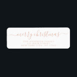 Modern Elegant Script Typography Merry Christmas<br><div class="desc">Modern and Elegant White and Rose Gold - Blush Pink Script Hand Written Lettering Typography Merry Christmas Card Invitation Return Address Label which is great for a Christmas Holiday Card or Invitation. The text of this hand lettered modern script typography label can be updated and customized with your name and...</div>