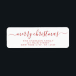 Modern Elegant Script Typography Merry Christmas<br><div class="desc">Modern and Elegant White and Red Script Hand Written Lettering Typography Merry Christmas Card Invitation Return Address Label which is great for a Christmas Holiday Card or Invitation. The  text of this hand lettered modern script typography label can be updated and customized with your  name and address</div>
