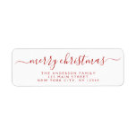 Modern Elegant Script Typography Merry Christmas<br><div class="desc">Modern and Elegant White and Red Script Hand Written Lettering Typography Merry Christmas Card Invitation Return Address Label which is great for a Christmas Holiday Card or Invitation. The  text of this hand lettered modern script typography label can be updated and customized with your  name and address</div>