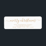 Modern Elegant Script Typography Merry Christmas<br><div class="desc">Modern and Elegant White and Gold Script Hand Written Lettering Typography Merry Christmas Card Invitation Return Address Label which is great for a Christmas Holiday Card or Invitation. The  text of this hand lettered modern script typography label can be updated and customized with your  name and address</div>