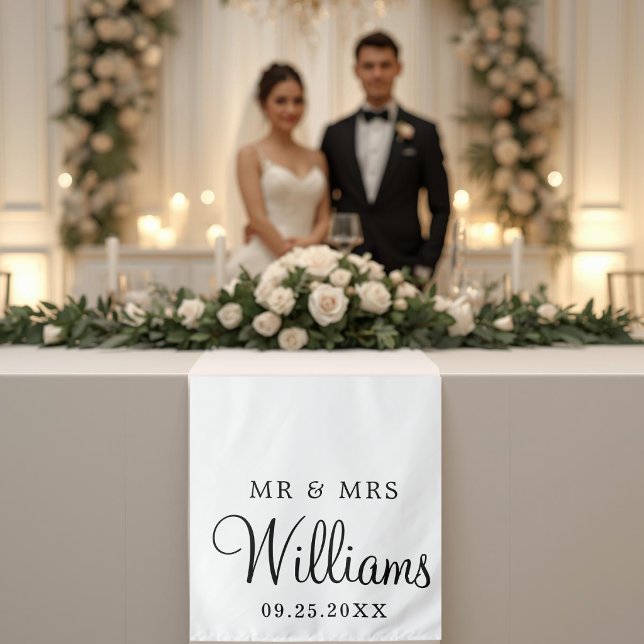 Modern Elegant Script Wedding Decor Table Runner Tapestry (Creator Uploaded)
