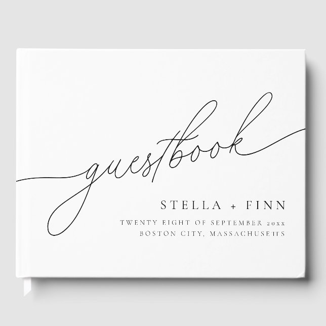 Modern Elegant Script Wedding Guest Book (Front)