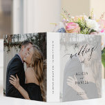 Modern elegant script wedding memories photo album binder<br><div class="desc">Elegant trendy photo white overlay wedding planning and memories album scrapbook binder with "the wedding of" chic calligraphy script. Personalize it with your 2 photos,  bride and groom names,  and text.</div>