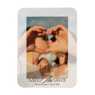 Modern Elegant Script Wedding Photo Magnet