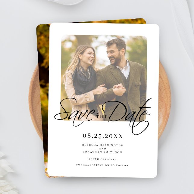 Modern Elegant Script Wedding Photo Save The Date (Creator Uploaded)