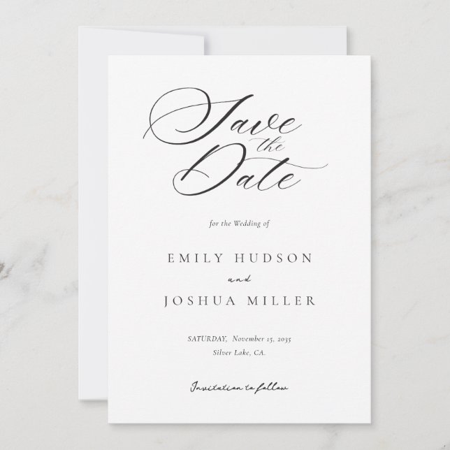 Modern Elegant Script Wedding Save The Date (Front)