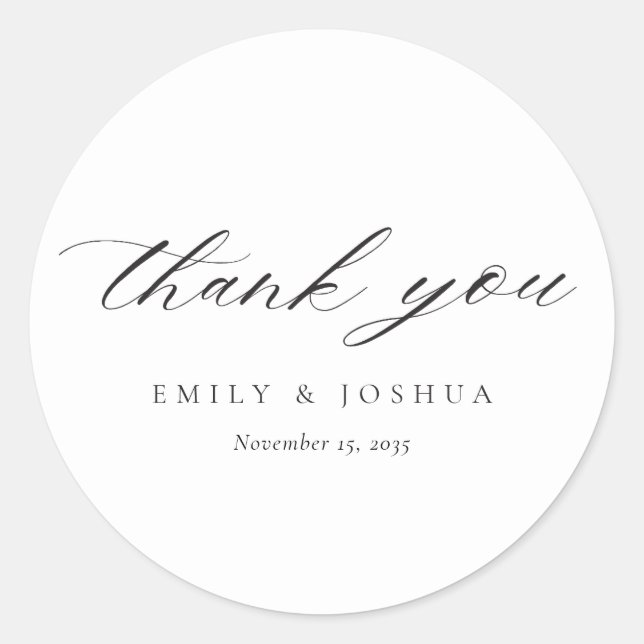 Modern Elegant Script Wedding Thank You Classic Round Sticker (Front)