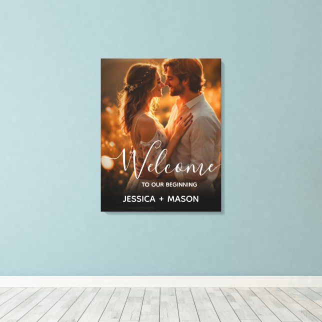 Modern Elegant Script Wedding Welcome  Canvas Print (Insitu(Wood Floor))
