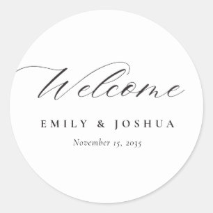 Modern Elegant Script Wedding Welcome Classic Round Sticker