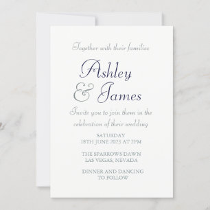Modern Elegant Script White Blue Simple Wedding Invitation