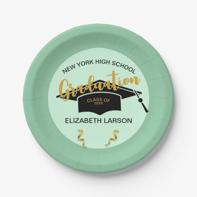 Modern Elegant Senior Golden Black Paper Plate (Front)