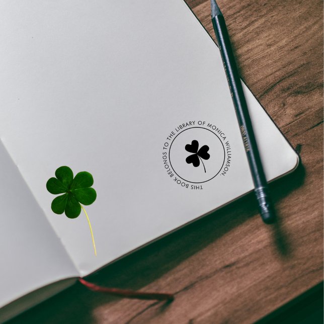 Modern Elegant Shamrock Custom Library Book Rubber Stamp (Creator Uploaded)