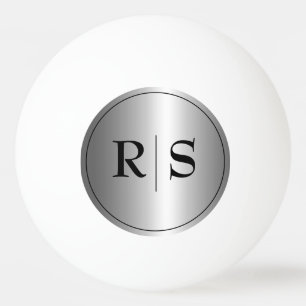 Modern Elegant Silver and Black Monogrammed  Ping Pong Ball