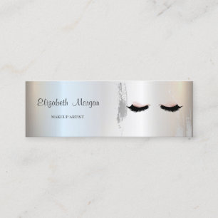Modern Elegant, Silver Brush Stroke, Lashes,Makeup Mini Business Card