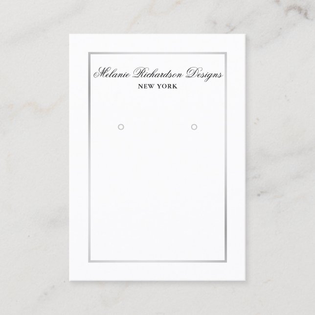 Modern Elegant Silver Frame Earring Display Card (Front)