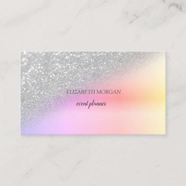 Modern Elegant Silver Glitter Bokeh Ombre Business Card (Front)
