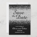 Modern Elegant Silver Glitter on Black Save The Date<br><div class="desc">This elegant and modern 'Save the Date' features silver glitter confetti dispersing into a pure black background.  You can fully personalize it by going to the customize menu. This is part of a beautiful wedding suite that includes an invitation,  a menu and many other essentials.</div>