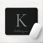 Modern Elegant Silver Monogram Script Black Mouse Pad<br><div class="desc">Modern Elegant Silver Monogram Script on a chic black mouse pad. Easy to customize with your own name and details. Perfect for your modern minimalist yet luxury lifestyle! Please contact us at cedarandstring@gmail.com if you need assistance with the design or matching products.</div>