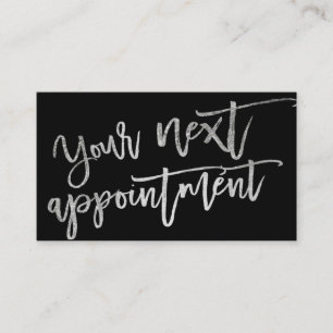 Modern elegant silver script typography black appointment card