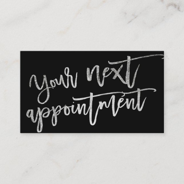 Modern elegant silver script typography black appointment card (Front)