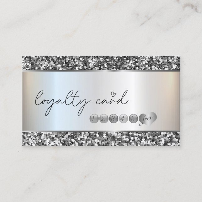 Modern Elegant,Silver Sequins Stripe Loyalty Card (Front)
