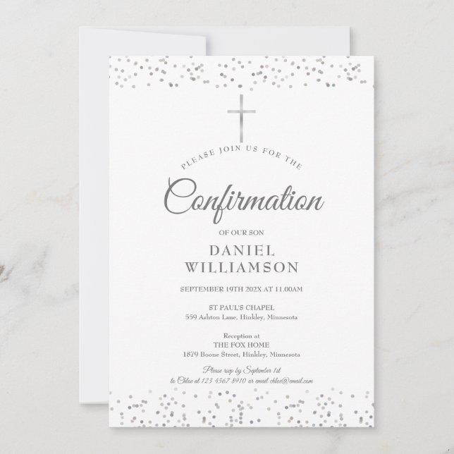 Modern Elegant Silver Stardust Confirmation Invitation (Front)