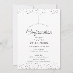 Modern Elegant Silver Stardust Confirmation Invitation