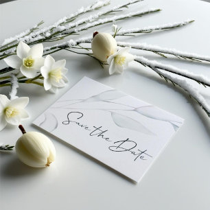 Modern Elegant Silver Winter Leaves Watercolor Postcard