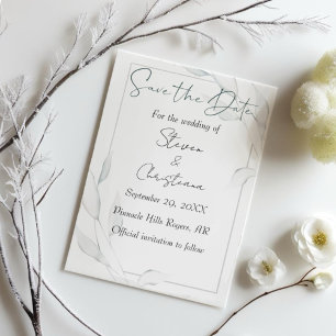Modern Elegant Silver Winter Leaves Watercolor Save The Date