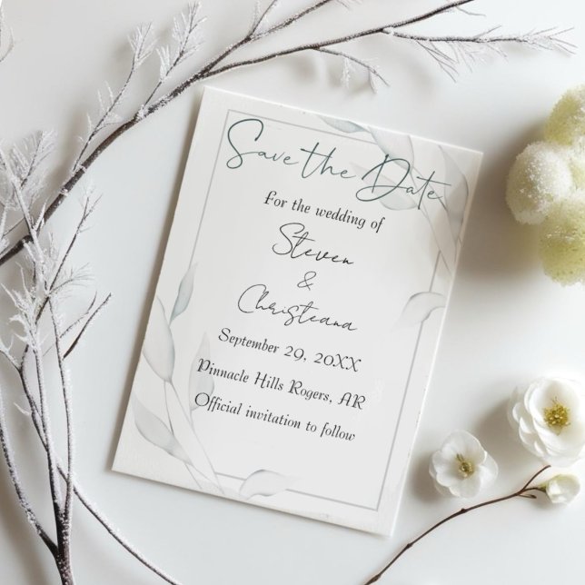 Modern Elegant Silver Winter Leaves Watercolor Save The Date (Creator Uploaded)