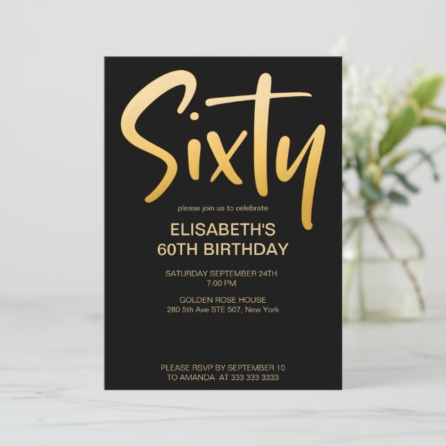 Modern Elegant Simple Black 60th Birthday Party Invitation (Standing Front)