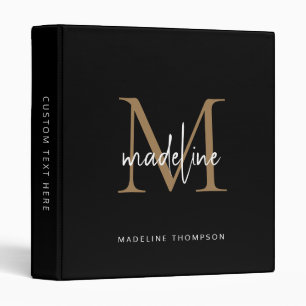 Modern Elegant Simple Black Gold Script Monogram Binder