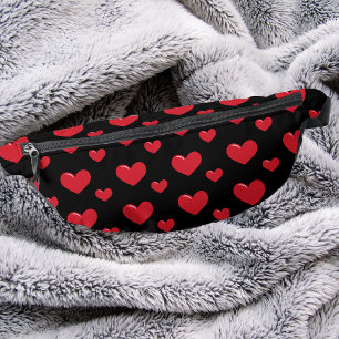 Modern Elegant Simple Black & Red Heart Pattern Fanny Pack