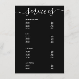 Modern Elegant Simple Black Spa Salon Service Menu