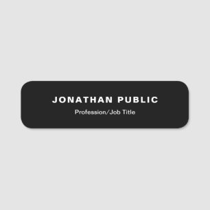 Modern Elegant Simple Black White Template Name Tag