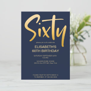 Modern Elegant Simple Blue 60th Birthday Party Invitation