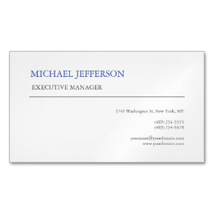 Modern Elegant Simple Blue White Magnetic Business Card