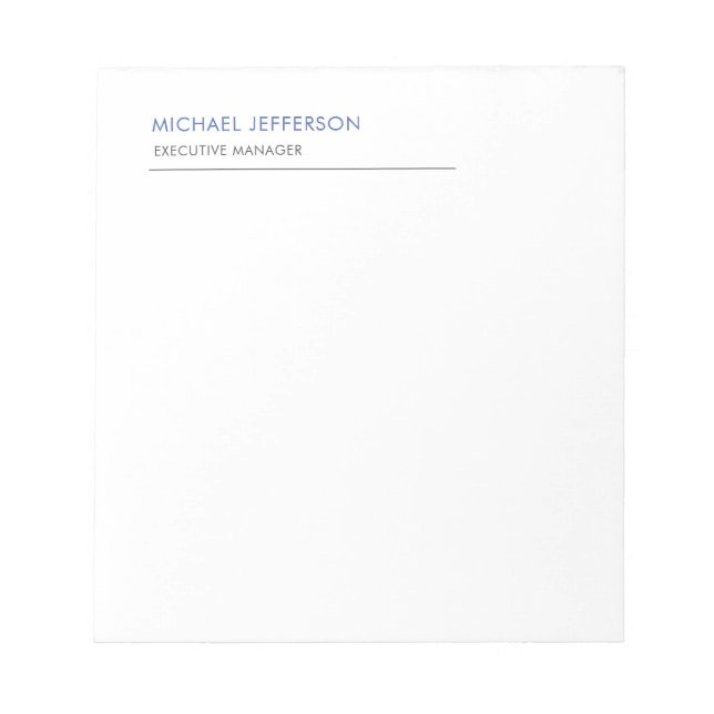 Modern Elegant Simple Blue White Notepad (Front)