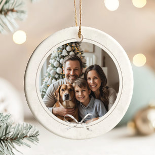 Modern Elegant Simple Boho Christmas Family Photo Ceramic Ornament